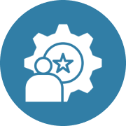 Person icon with gear and star symbol.