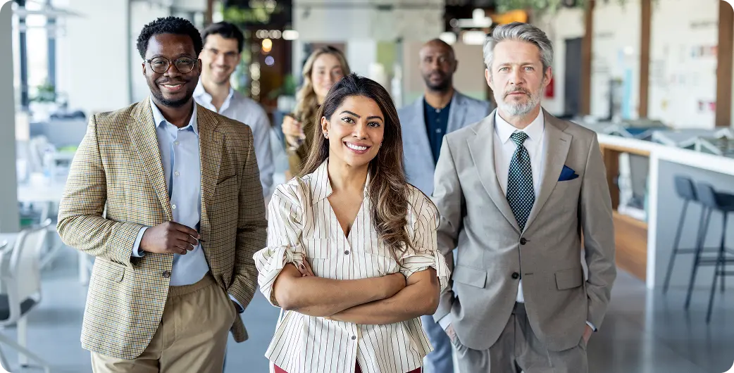 Diverse team smiling in modern office